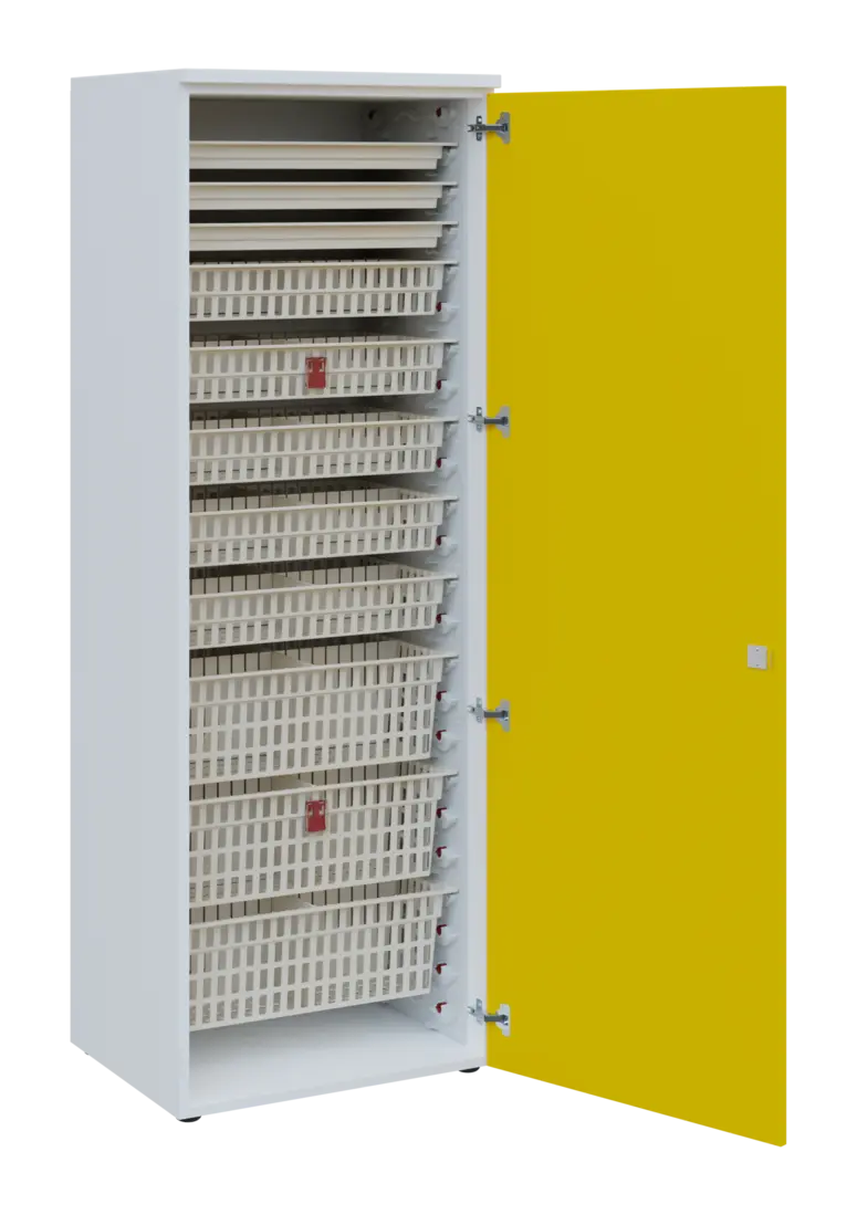 EUROMEDICA D - 66 ABS skříň léková boxová, 1-dveřová, pravá, 1950x660x535, korpus bílý, dvířka žlutá